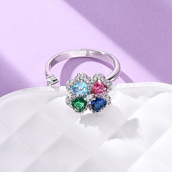 Brass Micro Pave Cubic Zirconia Rotating Cuff Rings for Women&nbsp;RJEW-M099-01P