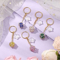 Glass Seed Bead Cube with Acrylic Star Keychain&nbsp;KEYC-MZ00027