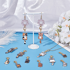 12Pcs 12 Styles Cat Alloy Enamel Pendant Decorations&nbsp;HJEW-PH02038