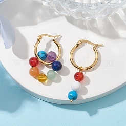 7 Chakra Theme Natural Mixed Gemstone Asymmetrical Earrings&nbsp;EJEW-JE05706