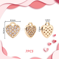 7Pcs Brass Micro Pave Heart Cubic Zirconia Charms&nbsp;KK-GA0002-30