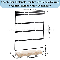 1 Set 5-Tier Rectangle Iron Jewelry Dangle Earring Organizer Holder with Wooden Base&nbsp;EDIS-SC0001-07A