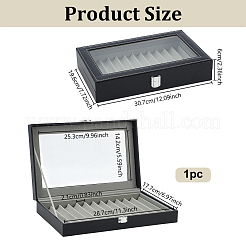 Black PU Leather Pen Organizer Boxes with Clear Glass Visible Window Lid&nbsp;CON-WH0107-129B