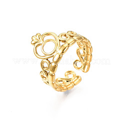 Ion Plating(IP) 304 Stainless Steel Heart Crown Open Cuff Ring for Women&nbsp;RJEW-S405-259G