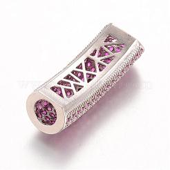 Brass Micro Pave Cubic Zirconia Tube Beads&nbsp;KK-E673-009B