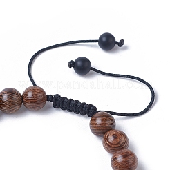 Adjustable Frosted Natural Black Agate(Dyed) Braided Bead Bracelets&nbsp;BJEW-JB04840-02