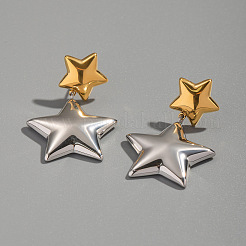 304 Stainless Steel Two Tone Star Dangle Stud Earrings&nbsp;LQ4369
