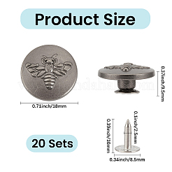 20Pcs Flat Round with Bee Pattern Alloy Decorative Rivets&nbsp;FIND-CY0002-35