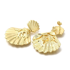 Rack Plating Shell Shape Brass Stud Earrings for Women&nbsp;EJEW-L097-29G