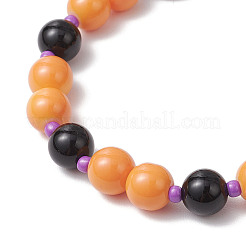 Halloween Theme Baking Paint Glass & Natural Black Onyx(Dyed & Heated) Round Beaded Stretch Bracelets&nbsp;BJEW-MZ00188-02