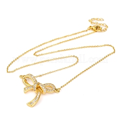 Brass Micro Pave Clear Cubic Zirconia Bowknot Pendant Necklaces&nbsp;NJEW-F326-04G