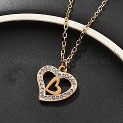 304 Stainless Steel Crystal Rhinestone Heart Pendant Cable Chain Necklaces for Women&nbsp;LS-NJEW-Z056-01C-G