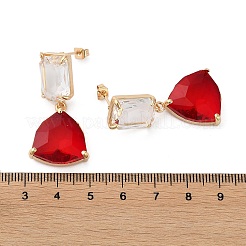 Golden Brass with Glass Dangle Stud Earrings&nbsp;GLAA-B015-16