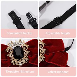 Polyester Bow Tie with Alloy Glass Brooch&nbsp;AJEW-WH0481-784C