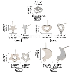 16Pcs 4 Styles 304 Stainless Steel Stud Earring Findings&nbsp;STAS-FS0001-85P