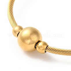 Ion Plating(IP) 304 Stainless Steel Round Beaded Cuff Bangles&nbsp;BJEW-P310-03G