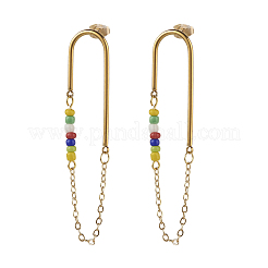 Chain Tassel with Glass Seed Beads Dangle Stud Earrings for Girl Women&nbsp;EJEW-TA00014