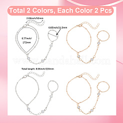 4Pcs 2 Colors Alloy Curb Chain Finger Ring Bracelets for Women&nbsp;BJEW-CY0001-07