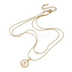 304 Stainless Steel with Natural White Shell Square Disc Pendant Double Layer Necklaces&nbsp;NJEW-K300-06B-G