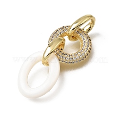 Natural White Shell and Brass Micro Pave Clear Cubic Zirconia 3 Ring Linking Rings&nbsp;KK-C262-05C-G