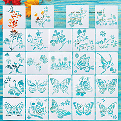 2Sets Square with Floral & Butterfly Pattern PET Drawing Stencil&nbsp;DIY-CW0001-12