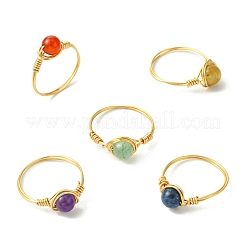 Natural Green Aventurine & Carnelian & Amethyst & Tiger Eye & Lapis Lazuli Finger Rings&nbsp;RJEW-JR00830