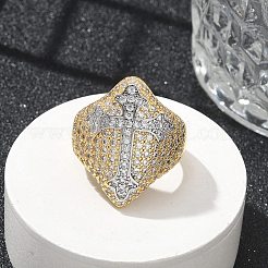 Brass Micro Pave Clear Cubic Zirconia Cuff Finger Rings for Women&nbsp;RJEW-U033-04G