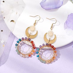 Chakra Natural Mixed Stones Copper Wire Wrapped Dangle Earrings&nbsp;EJEW-TA00503