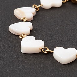 Natural Shell Heart Link Chain Bracelet&nbsp;BJEW-C015-03G