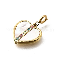 Heart 304 Stainless Steel Rhinestone Pendant Decorations&nbsp;STAS-H202-04G-03