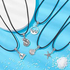 Ocean Theme Alloy Pendant Necklace with Imitation Leather Cords&nbsp;NJEW-JN04495