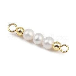 Natural Cultured Freshwater Pearl & Electroplate Non-magnetic Synthetic Hematite Round Beaded Connector Charms&nbsp;PALLOY-JF04364