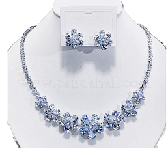 Flower Brass Micro Pave Cubic Zirconia Necklaces & Stud Earrings Sets&nbsp;FS-WG9424F-01