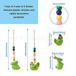 4Pcs 4 Style Easter Theme Plastic Hen & Rabbit Pendant Decorations&nbsp;HJEW-CF0001-16B