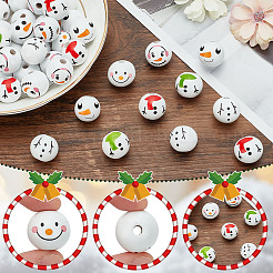 60Pcs 6 Styles Round Christmas Snowman Print Wood European Beads&nbsp;WOOD-PH0002-98