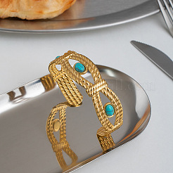 304 Stainless Steel Vintage Synthetic Turquoise Eye Open Cuff Bangles for Women&nbsp;WJ2970