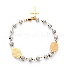 201 Stainless Steel & Electroplated Glass  Miraculous Medal Virgin Cross Charm Bracelets&nbsp;LS-BJEW-B078-163G