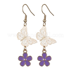 Alloy Enamel Flower & Brass Butterfly Dangle Earrings&nbsp;EJEW-JE05404