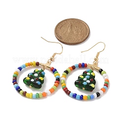 Glass Seed Beaded Ring with Lampwork Christmas Tree Dangle Earrings&nbsp;EJEW-TA00231