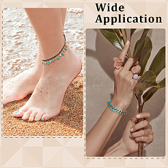 Bohemian Synthetic Turquoise & Brass Bell Tassel Braided Waxed Cord Anklets & Bracelets for Women&nbsp;SJEW-PH0001-30