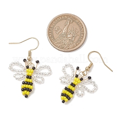 Bees Glass Seed Beads Woven Dangle Earrings&nbsp;EJEW-MZ00681