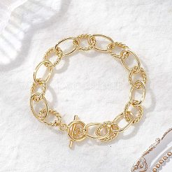 Brass Textured Oval Link Chain Bracelets for Women&nbsp;BJEW-JB12577