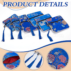 6Pcs Chinese Style Silk Cloth Embroidery Jewelry Packing Zipper Bags with Tassel&nbsp;ABAG-ME0001-05A