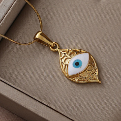 304 Stainless Steel Enamel Cartoon Creative White Evil Eye Pendant Necklaces&nbsp;KX6228