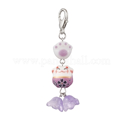 4Pcs Maneki Neko Handmade Porcelain Beads Pendant Decorations&nbsp;HJEW-JM04252