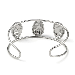 Non-Tarnish 304 Stainless Steel Wide Hollow Textured Horse Eye Opaen Cuff Bangles&nbsp;BJEW-Q348-06P-01
