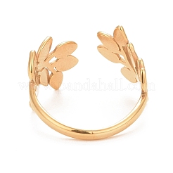 Ion Plating(IP) 304 Stainless Steel Leaf Open Cuff Ring for Women&nbsp;RJEW-C025-09G