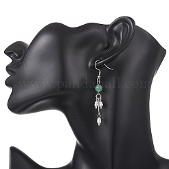 Round Natural Mixed Stone & Natural Pearl Bead Tassel Dangle Earrings&nbsp;EJEW-JE06936