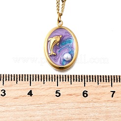 Summer Beach 304 Stainless Steel Lilac Enamel Pendant Necklaces for Women&nbsp;NJEW-U043-01C-G