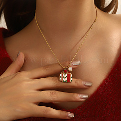 304 Stainless Steel Enamel & Rhinestone & Resin Christmas Pendant Necklaces for Women&nbsp;FS-WG85DFF-04